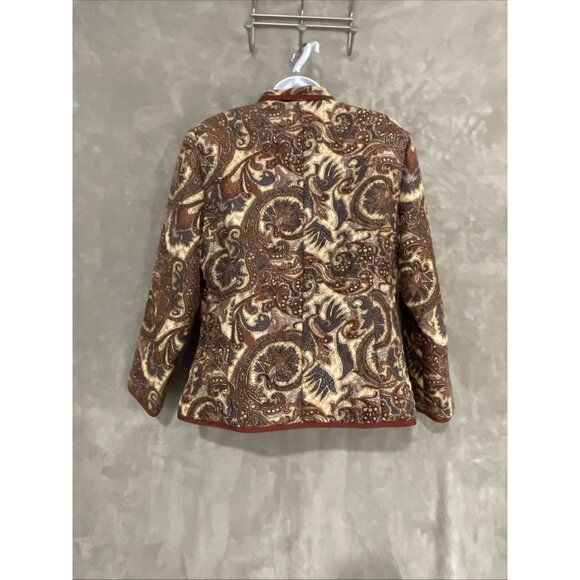 Silk‎ Land  Women Sz PL JacketCreamy/Brown  Floral Paisley Pleated Quilt Lined - Picture 6 of 15